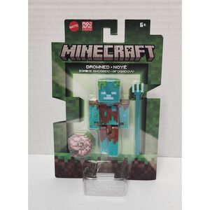 Mattel Minecraft Drowned Zombie with Trident & Nautilus Shell 3.5" Figure 2024